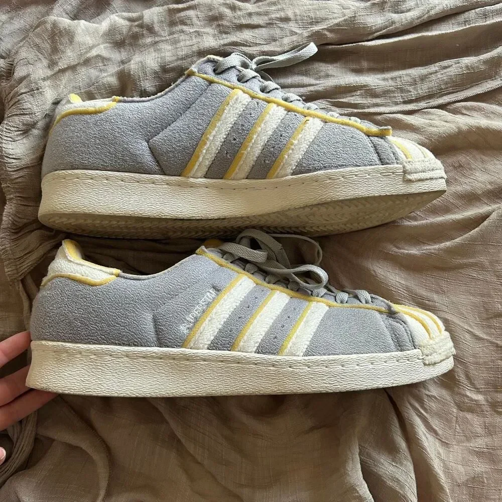 Adidas Superstar Grey Yellow Terry Cloth Sneakers Men’s Size 11